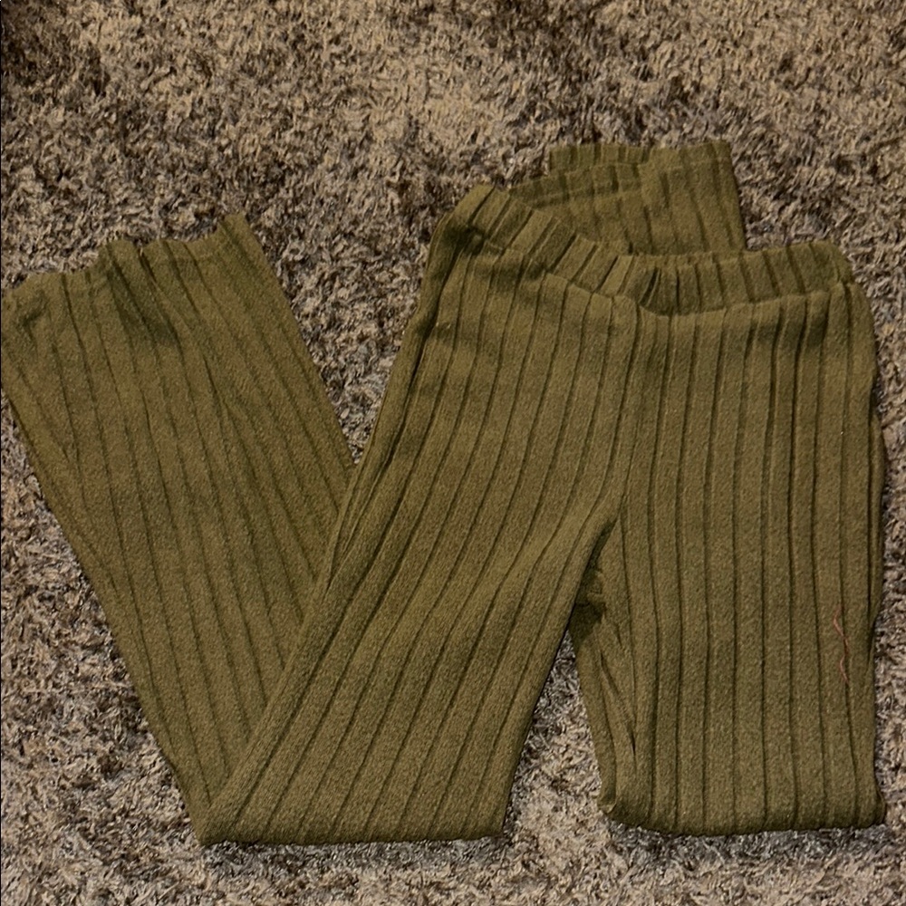 Olive Green Ribbed Kids Bottoms